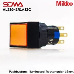 AL216-2R1A12C 24VDC Orange Pushbuttons llluminated Rectangular 16mm. Monentary Mibbo