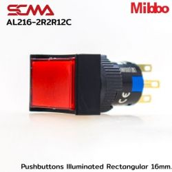 AL216-2R2R12C 24VDC Red Pushbuttons llluminated Rectangular 16mm. Maintained Mibbo