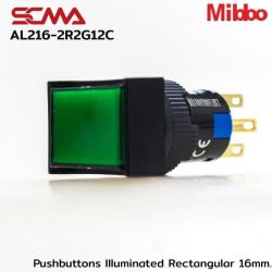 AL216-2R2G12C 24VDC Green Pushbuttons llluminated Rectangular 16mm. Maintained Mibbo