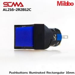 AL216-2R2B12C 24VDC Blue Pushbuttons llluminated Rectangular 16mm. Maintained Mibbo