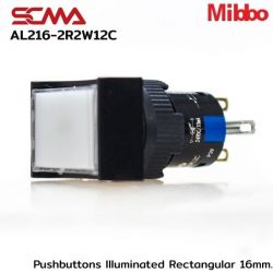 AL216-2R2W12C 24VDC White Pushbuttons llluminated Rectangular 16mm. Maintained Mibbo