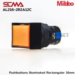 AL216-2R2A12C 24VDC Orange Pushbuttons llluminated Rectangular 16mm. Maintained Mibbo