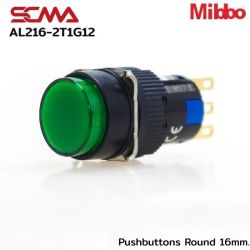 AL216-2T1G12 Pushbuttons Round 16mm. Monentary Green Mibbo