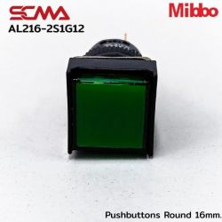 AL216-2S1G12 Pushbuttons Square 16mm. Monentary Green Mibbo