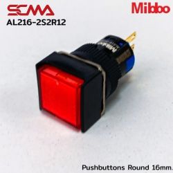AL216-2S2R12 Pushbuttons Square 16mm. Maintained Red Mibbo