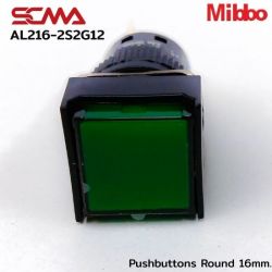 AL216-2S2G12 Pushbuttons Square 16mm. Maintained Green Mibbo