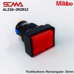 AL216-2R2R12 Pushbuttons Rectangular 16mm. Maintained Red Mibbo