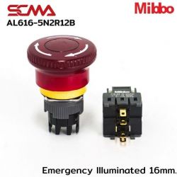 AL616-5N2R12B Emergency llluminated 16mm. Maintained 12VDC Mibbo