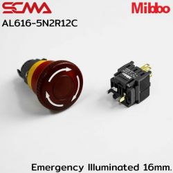 AL616-5N2R12C Emergency llluminated 16mm. Maintained 24VDC Mibbo