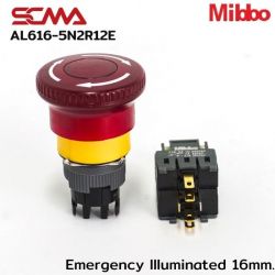 AL616-5N2R12E Emergency llluminated 16mm. Maintained 220VAC Mibbo