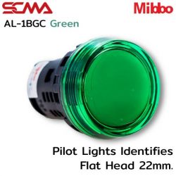 AL-1BGC Pilot Lights Identifies Flat Head 22mm. 24VAC/DC Green Mibbo