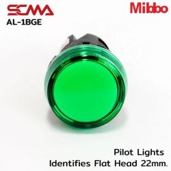 AL-1BGE Pilot Lights Identifies Flat Head 22mm. 220VAC/DC Green Mibbo