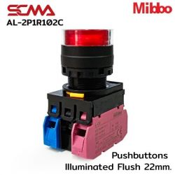 AL-2P1R102C 24VAC/DC Red Pushbuttons llluminated Flush 22mm. Monentary Mibbo
