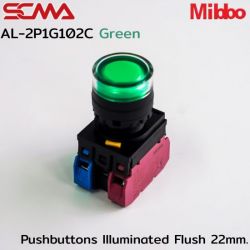 AL-2P1G102C 24VAC/DC Green Pushbuttons llluminated Flush 22mm. Monentary Mibbo