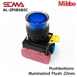 AL-2P1B102C 24VAC/DC Blue Pushbuttons llluminated Flush 22mm. Monentary Mibbo