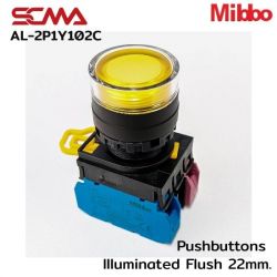 AL-2P1Y102C 24VAC/DC Yellow Pushbuttons llluminated Flush 22mm. Monentary Mibbo