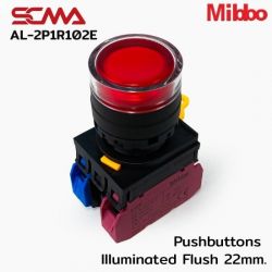 AL-2P1R102E 220VAC/DC Red Pushbuttons llluminated Flush 22mm. Monentary Mibbo