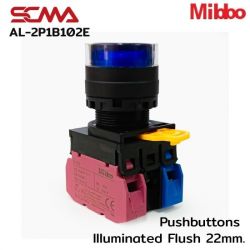 AL-2P1B102E 220VAC/DC Blue Pushbuttons llluminated Flush 22mm. Monentary Mibbo
