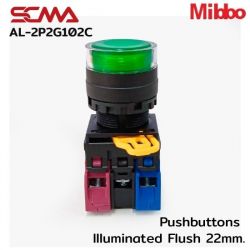 AL-2P2G102C 24VAC/DC Green Pushbuttons llluminated Flush 22mm. Maintained Mibbo
