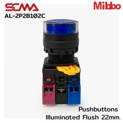 AL-2P2B102C 24VAC/DC Blue Pushbuttons llluminated Flush 22mm. Maintained Mibbo