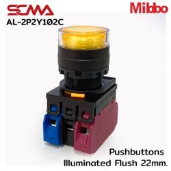 AL-2P2Y102C 24VAC/DC Yellow Pushbuttons llluminated Flush 22mm. Maintained Mibbo