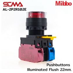 AL-2P2R102E 220VAC/DC Red Pushbuttons llluminated Flush 22mm. Maintained Mibbo