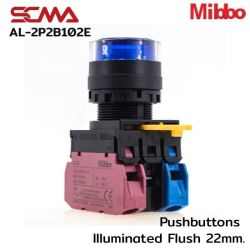 AL-2P2B102E 220VAC/DC Blue Pushbuttons llluminated Flush 22mm. Maintained Mibbo