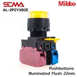 AL-2P2Y102E 220VAC/DC Yellow Pushbuttons llluminated Flush 22mm. Maintained Mibbo