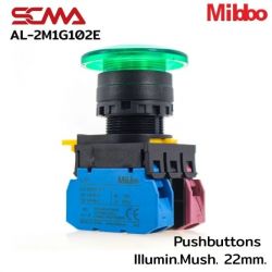 AL-2M1G102E 220VAC/DC Green Pushbuttons lllumin.Mush. 22mm. Monentary Mibbo
