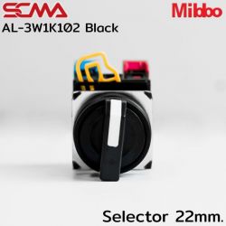 AL-3W1K102 Selector 22mm. 3P Momentary Black Mibbo