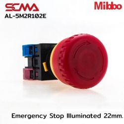 AL-5M2R102E Emergency Stop Illuminated 22mm. 220VAC/DC Red Mibbo