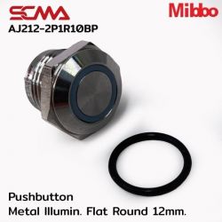 AJ212-2P1R10BP 12VDC Red 1NO Pushbutton Metal lllumin. Flat Round 12mm. Mibbo