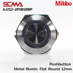 AJ212-2P1B10BP 12VDC Blue 1NO Pushbutton Metal lllumin. Flat Round 12mm. Mibbo