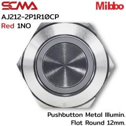 AJ212-2P1R10CP 24VDC Red 1NO Pushbutton Metal lllumin. Flat Round 12mm. Mibbo SCMA