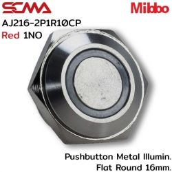 AJ216-2P1R10CP 24VDC Red 1NO Pushbutton Metal lllumin. Flat Round 16mm. Mibbo