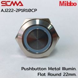 AJ222-2P1R10CP 24VDC Red 1NO Pushbutton Metal lllumin. Flat Round 22mm. Mibbo SCMA