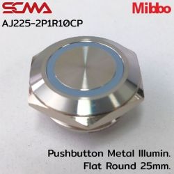 AJ222-2P1Y10CP 24VDC Yellow 1NO Pushbutton Metal lllumin. Flat Round 22mm. Mibbo SCMA