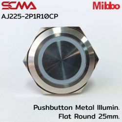 AJ225-2P1R10CP 24VDC Red 1NO Pushbutton Metal lllumin. Flat Round 25mm. Mibbo SCMA