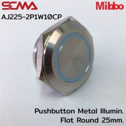  AJ225-2P1B10CP 24VDC Blue 1NO Pushbutton Metal lllumin. Flat Round 25mm. Mibbo SCMA