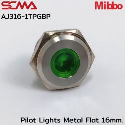 AJ316-1TPGBP Pilot Lights Metal Flat 16mm. 12VDC Green Mibbo