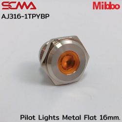AJ316-1TPYBP Pilot Lights Metal Flat 16mm. 12VDC Yellow Mibbo