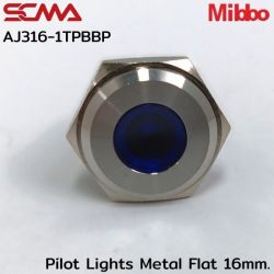AJ316-1TPBBP Pilot Lights Metal Flat 16mm. 12VDC Blue Mibbo