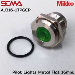 AJ316-1TPGCP Pilot Lights Metal Flat 16mm. 24VDC Green Mibbo