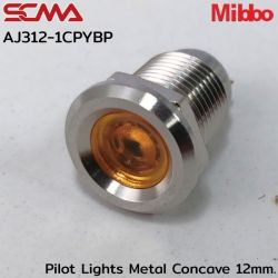 AJ312-1CPYBP Pilot Lights Metal Concave 12mm. 12VDC Yellow Mibbo