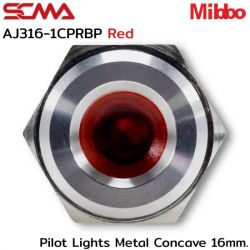 AJ316-1CPRBP Pilot Lights Metal Concave 16mm. 12VDC Red Mibbo