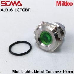 AJ316-1CPGBP Pilot Lights Metal Concave 16mm. 12VDC Green Mibbo