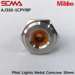 AJ316-1CPYBP Pilot Lights Metal Concave 16mm. 12VDC Yellow Mibbo SCMA