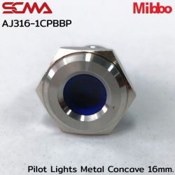 AJ316-1CPBBP Pilot Lights Metal Concave 16mm. 12VDC Blue Mibbo