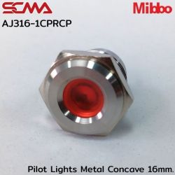 AJ316-1CPRCP Pilot Lights Metal Concave 16mm. 24VDC Red Mibbo