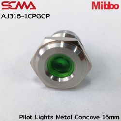 AJ316-1CPGCP Pilot Lights Metal Concave 16mm. 24VDC Green Mibbo